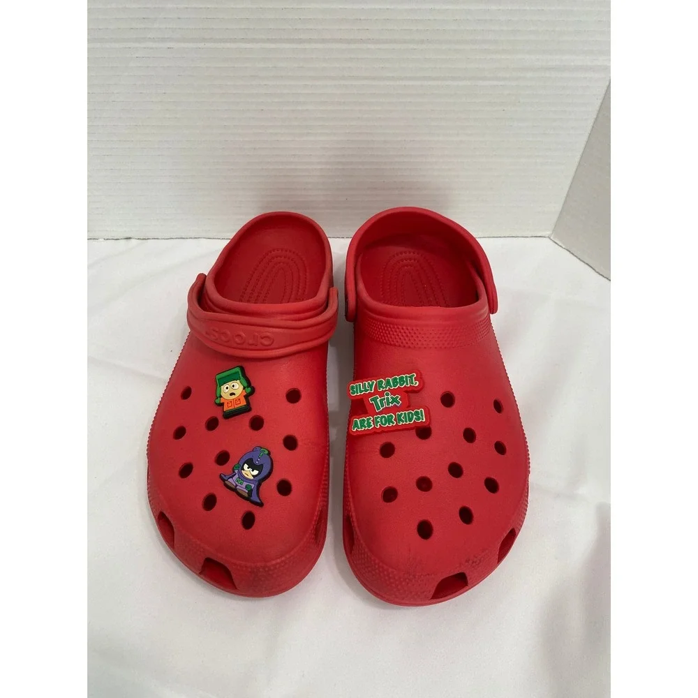 Crocs Classic Clog Mens 12 Red Good South Park Trix Jibbitz Charms Slip On Shoes